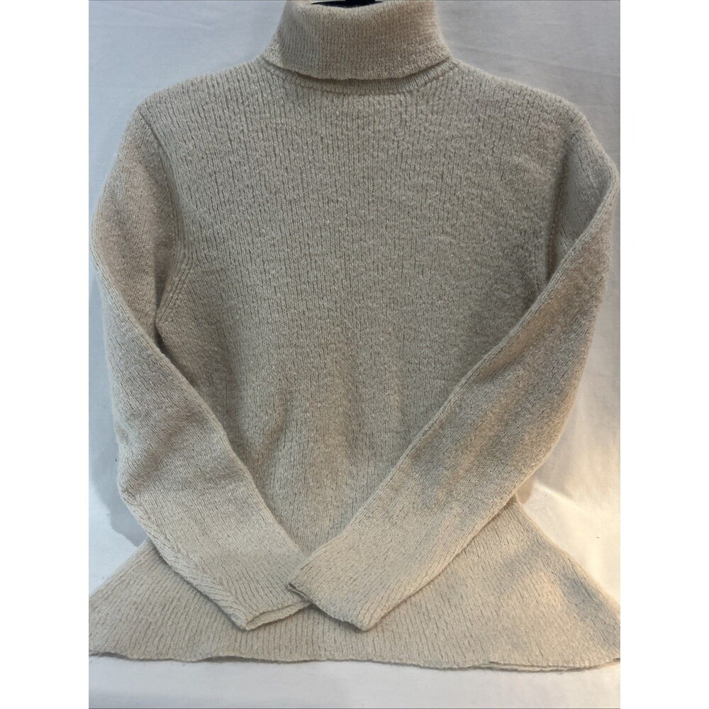 Baby Alpaca Wool Turtleneck Sweater Beige Size Small